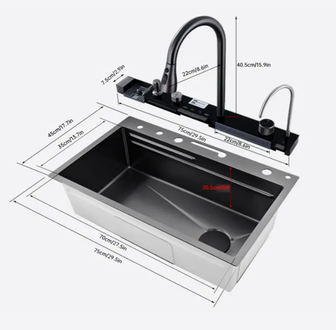 All-in-One Gunmetal Grey Finished Stainless Steel Kitchen Sink