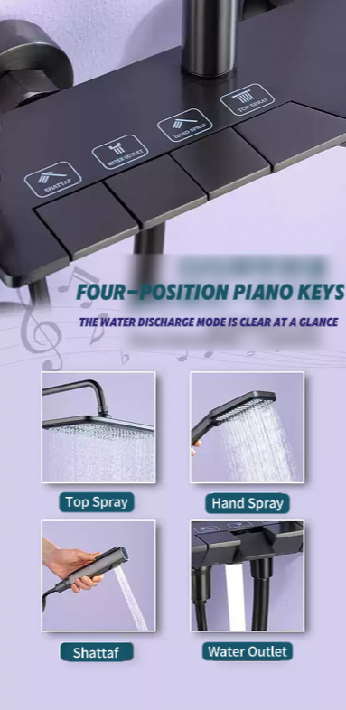 Thermostatic Shower System, Modern Shower Head Set with 4 Piano Key, Ambient Lighting, Digital Display, 300x200mm Rain Shower Faucet Sets Complete and Handheld, Height Adjustable