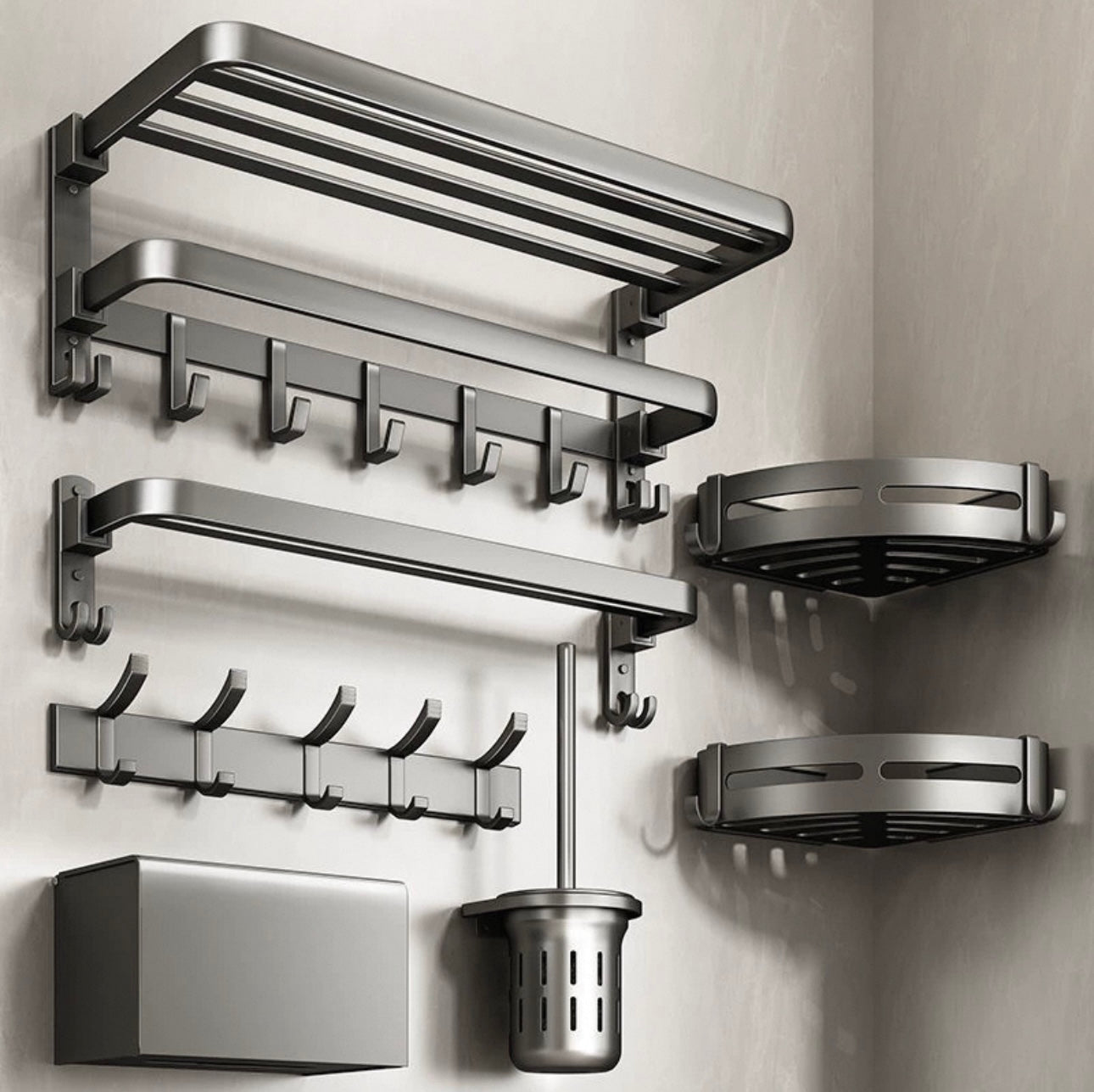 5 Pieces Bathroom Hardware Accessories Set in Gunmetal Grey