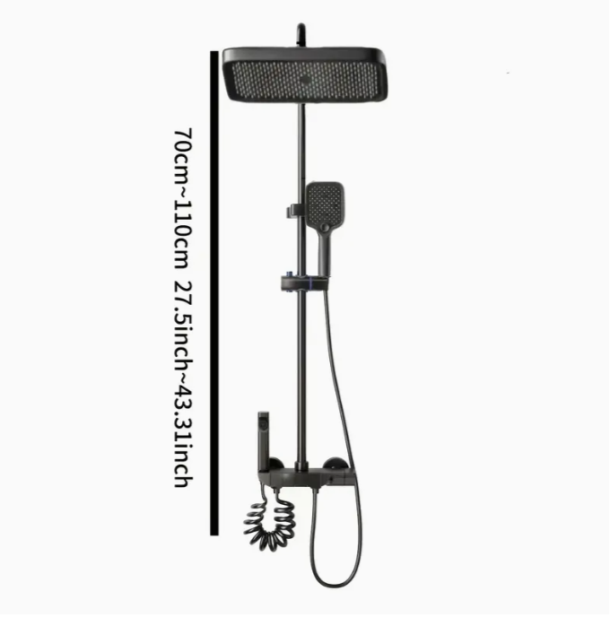 Shower System Thermostatic Piano Key Shower Faucet Set with Digital Display Ambient Lights Shower Combo Set with 12" Rain Shower Head, Tub Spout, Hand Shower, Bidet Sprayer, Gray
