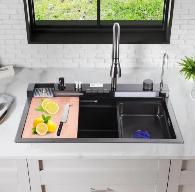 All-in-One Gunmetal Grey Finished Stainless Steel Kitchen Sink