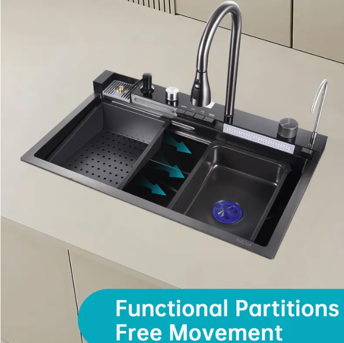 All-in-One Gunmetal Grey Finished Stainless Steel Kitchen Sink