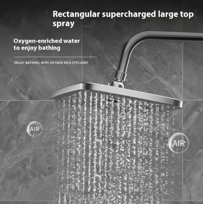 Shower System Thermostatic Piano Key Shower Faucet Set with Digital Display Ambient Lights Shower Combo Set with 12" Rain Shower Head, Tub Spout, Hand Shower, Bidet Sprayer, Gray