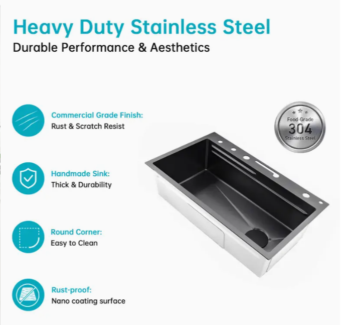 All-in-One Gunmetal Grey Finished Stainless Steel Kitchen Sink