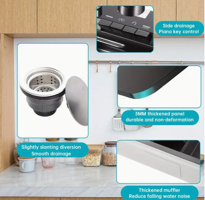 All-in-One Gunmetal Grey Finished Stainless Steel Kitchen Sink