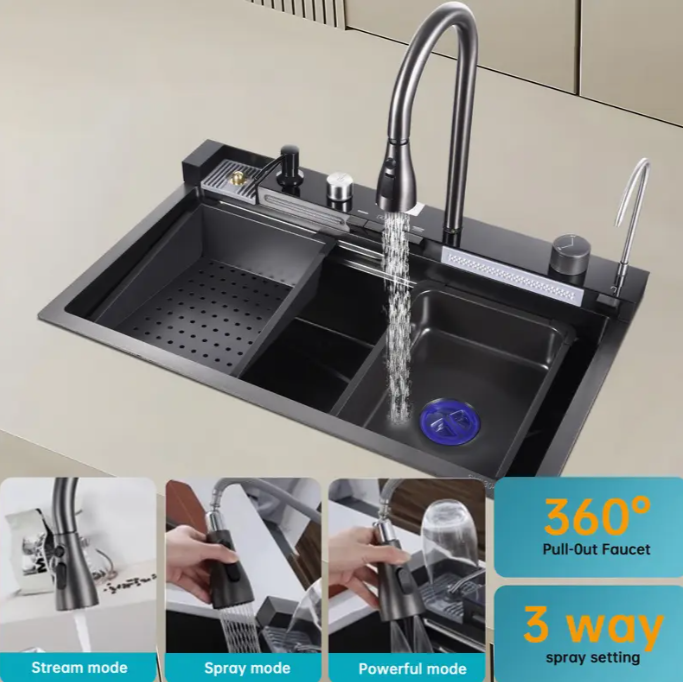 All-in-One Gunmetal Grey Finished Stainless Steel Kitchen Sink