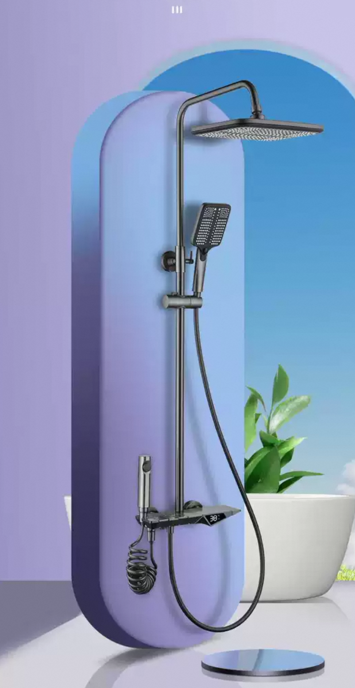 Thermostatic Shower System, Modern Shower Head Set with 4 Piano Key, Ambient Lighting, Digital Display, 300x200mm Rain Shower Faucet Sets Complete and Handheld, Height Adjustable