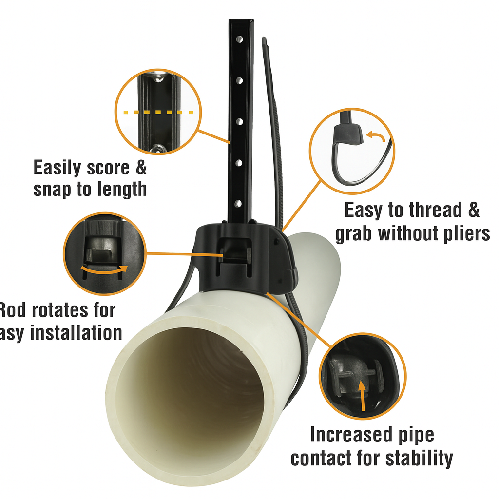 Black Universal Pipe Hanger– Magnum Plumbing Wholesale | UPC certified fitting for ABS/DWV plumbing systems