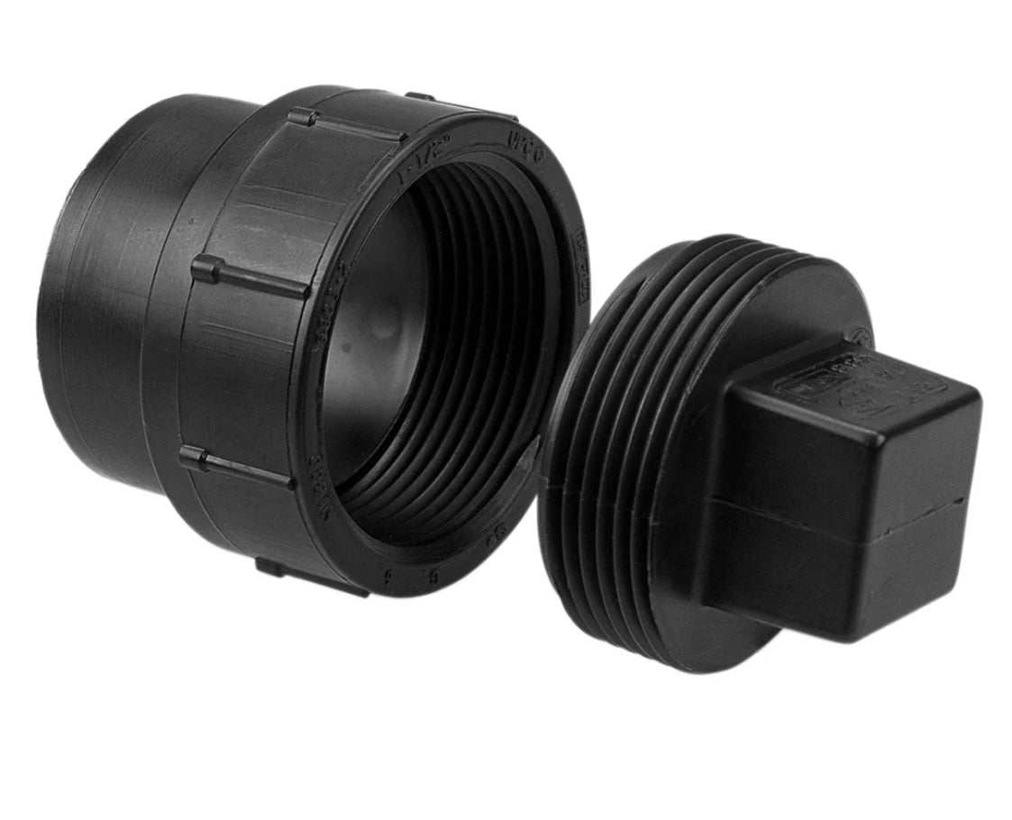 ABS DWV Cleanout Adapter with Cleanout Plug 1 1/2" 2" 3"