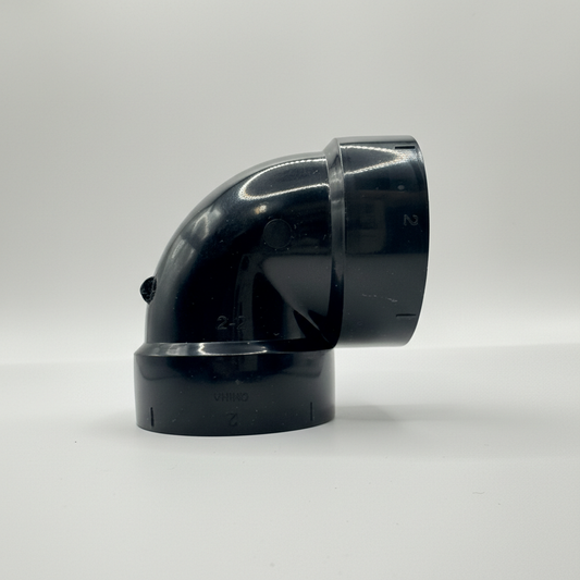 ABS DWV 90° Vent Elbow | Short Radius | Hub x Hub | 1-1/2" to 4"